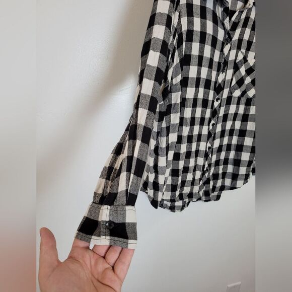 Black White Plaid Flannel Shirt Women's Button Front Terra & Sky Cabin Size 14W - Picture 6 of 10